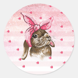 Adesivo Redondo Rosa pintado mão do coelho