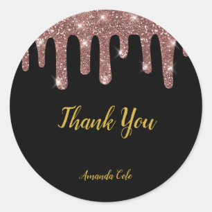 Adesivo Redondo Rosa preto Elegante moderno, Dourado personalizado