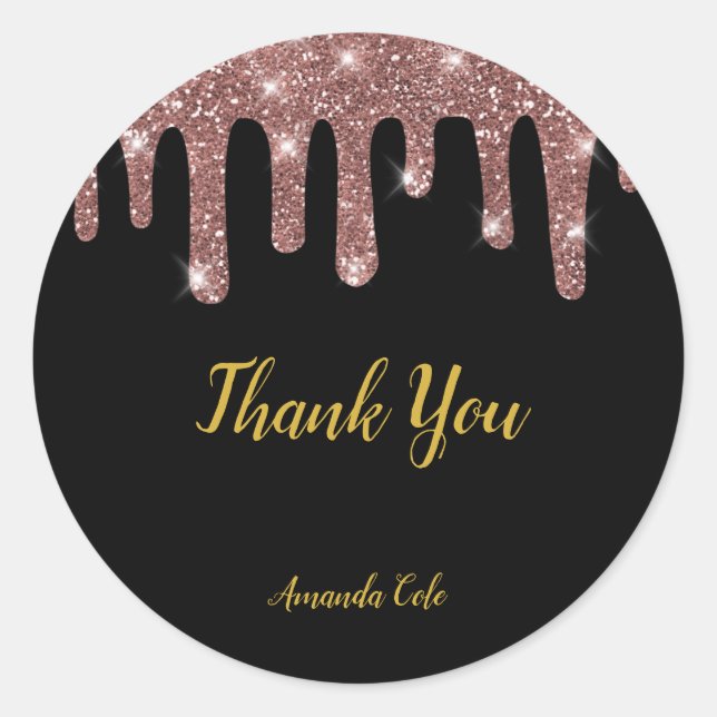 Adesivo Redondo Rosa preto Elegante moderno, Dourado personalizado (Frente)