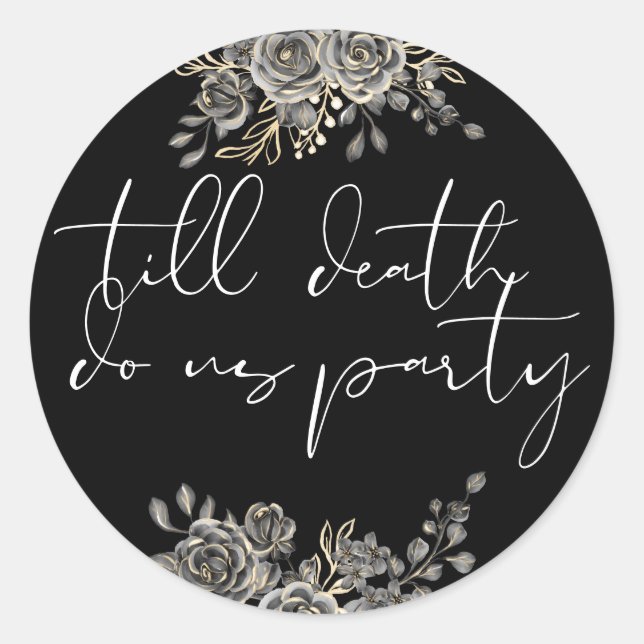 Adesivo Redondo Rosa Preto Floral E Preto Branco De Casamento Góti (Frente)