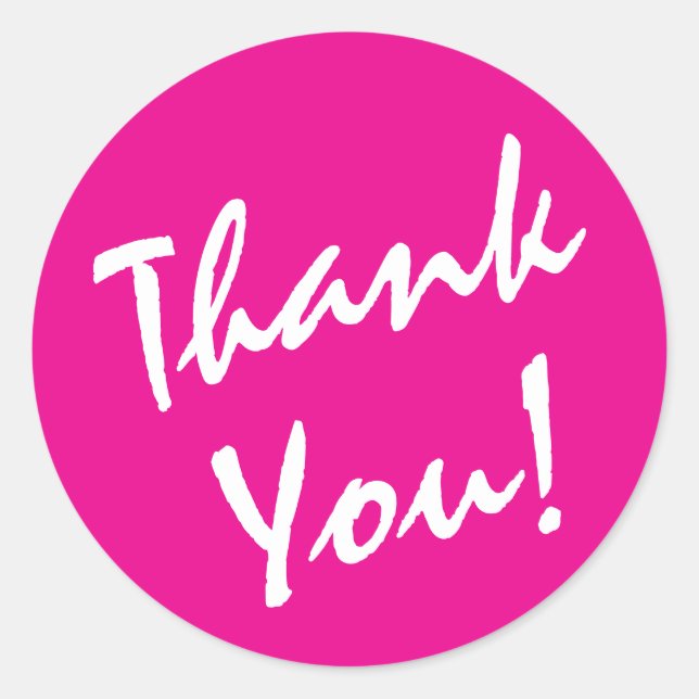 Adesivo Redondo Rosa Profundo e Branco Obrigado (Frente)