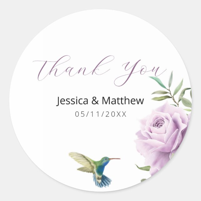 Adesivo Redondo Rosa púrpura e beija-flor (Frente)