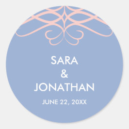 Adesivo Redondo Rosa Quartz & Blue, Casamento Personalizado Elegan