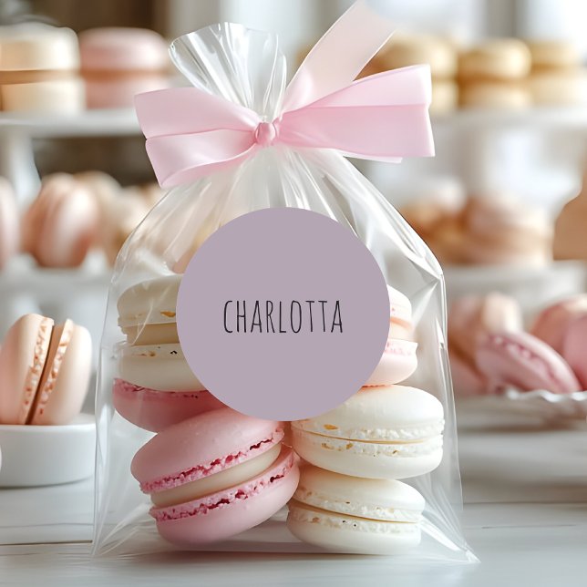 Adesivo Redondo Rosa Quartz | Nome personalizado preto (Criador carregado)