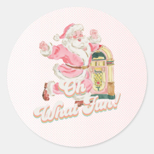Adesivo Redondo Rosa Que Bravo Retro Groovy Papai Noel Aniversário