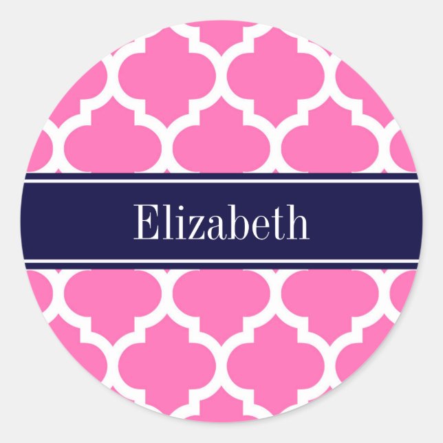 Adesivo Redondo Rosa Quente2 Whromarino #5 Marinho Azul Nome Monog (Frente)