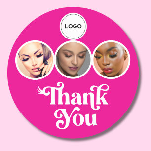 Adesivo Redondo Rosa Quente 3 Foto Lash Tech Logo Obrigado