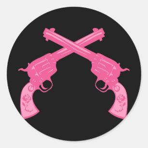 Adesivo Redondo Rosa retro pistolas cruzadas