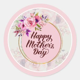 Adesivo Redondo Rosa Rosa Dia das Mães Eu Feliz Dia das Mães