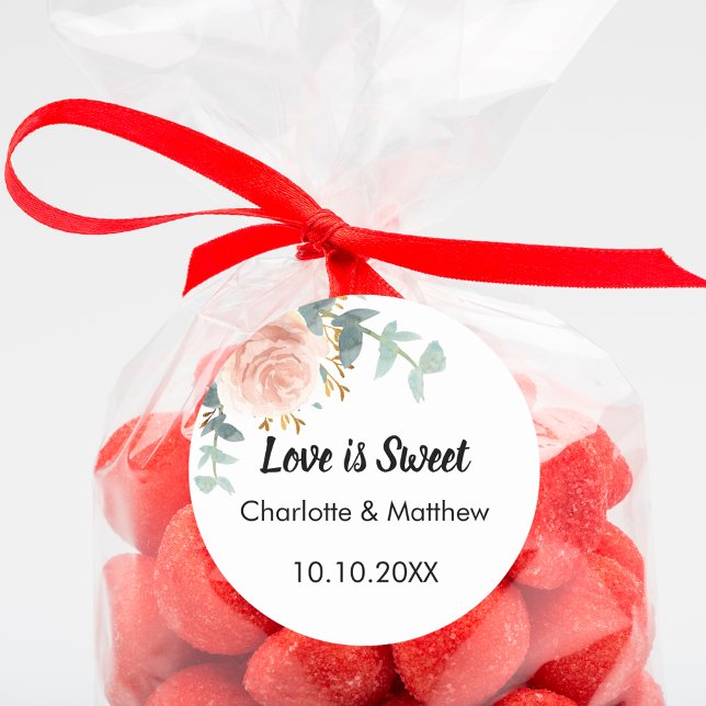 Adesivo Redondo Rosa rosa-rosa, ouro floral Amor é doce (Criador carregado)