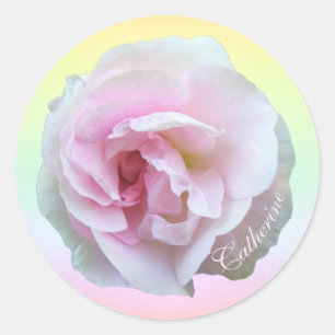 Adesivo Redondo Rosa Rosa Rosa Rosa em Pastel Personalizada