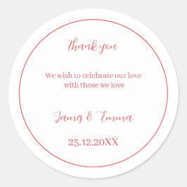 Adesivo Redondo Rosa Simples de Casamento Personalizado