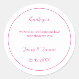 Adesivo Redondo Rosa Simples de Casamento Personalizado