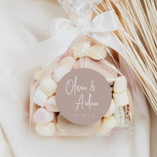 Adesivo Redondo Rosa Taupe Casamento de Script Manuscrito Modern