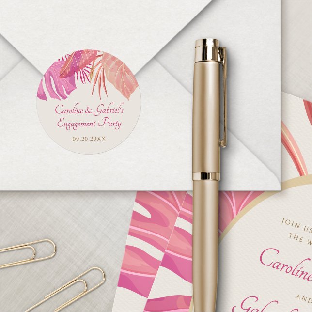 Adesivo Redondo Rosa tropical de praia (Criador carregado)