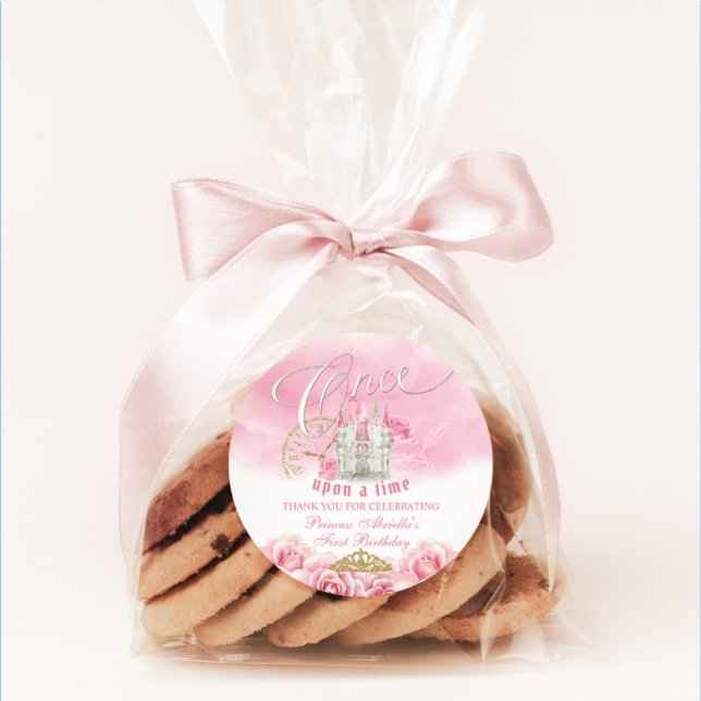 Adesivo Redondo Rosa Uma Vez Sobre uma Princesa do Tempo (Criador carregado)