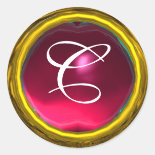 Adesivo Redondo Rosa vermelha amarelo vibrante brilhante do