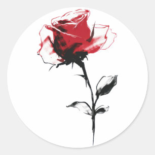 Adesivo Redondo Rosa vermelha de Aquarela