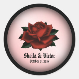 Adesivo Redondo Rosa vermelha de Casamento Gótico Pessoal