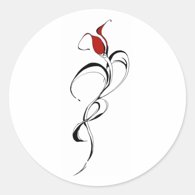 Adesivo Redondo Rosa vermelha de Design Tribal (Frente)