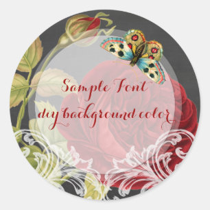 Adesivo Redondo Rosa vermelha de vintagem PixDezine+quadro