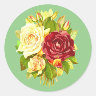 Adesivo Redondo Rosa Vermelha e Amarela Floral