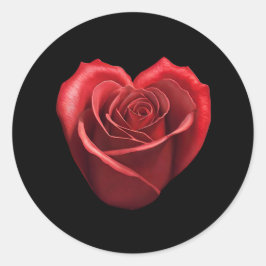 Adesivo Redondo Rosa vermelha em forma de coração-