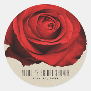 Adesivo Redondo Rosa vermelha Kraft Rustic Glam Elegant Weding Fav