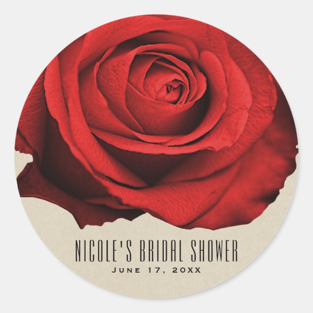 Adesivo Redondo Rosa vermelha Kraft Rustic Glam Elegant Weding Fav (Frente)