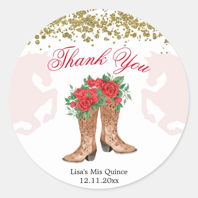 Adesivo Redondo Rosa vermelha Mexicana Mis Quince Sticker (Frente)