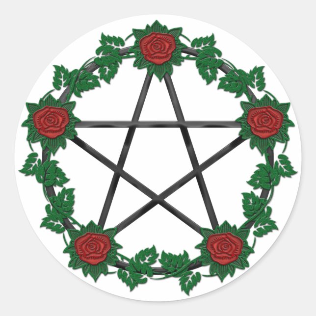 Adesivo Redondo Rosa vermelha Pagan Black Pentagram (Frente)