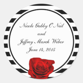 Adesivo Redondo Rosa vermelha sobre Casamento de Stripes Negras e