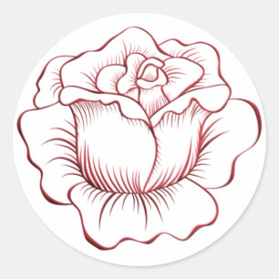 Adesivo Redondo Rosa vermelha Sticker e Envelope Selo