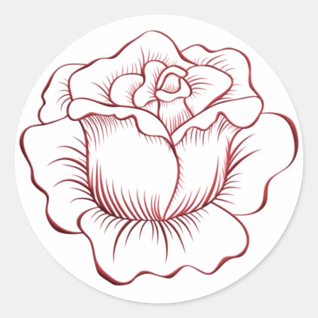 Adesivo Redondo Rosa vermelha Sticker e Envelope Selo (Frente)