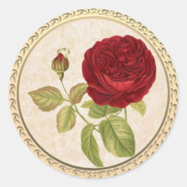 Adesivo Redondo Rosa Vermelha Vitoriana Vintage