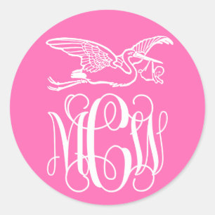 Adesivo Redondo Rosa Vibrante Branco Videira Fonte Monograma Cegon