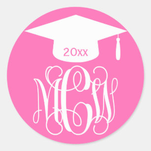 Adesivo Redondo Rosa Vibrante Peso Vinha Monograma Graduação DIY F