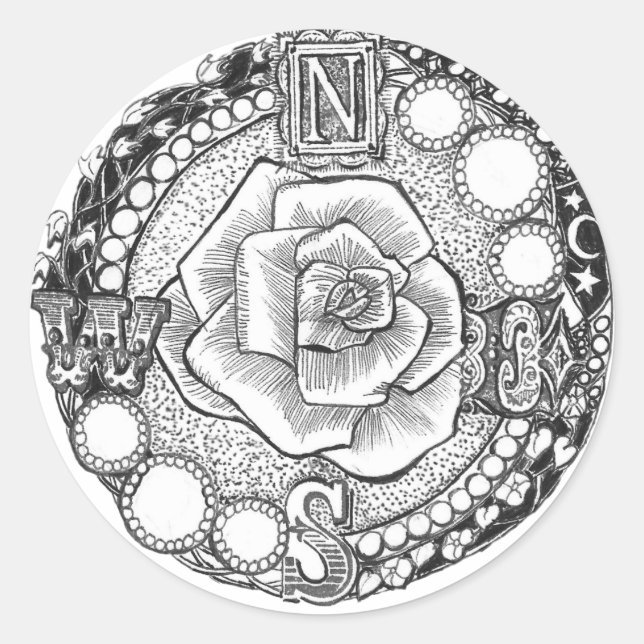 Adesivo Redondo Rosa Victorian Compass (Frente)