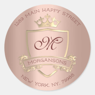 Adesivo Redondo Rosa VIP Real Dourado Monograma de Devolução