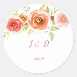 Adesivo Redondo Rosa Watercolor Floral Wedding
