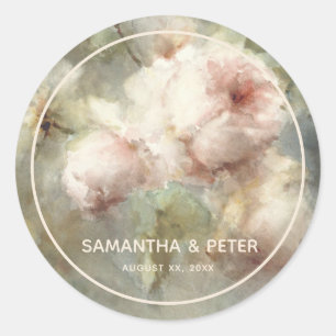 Adesivo Redondo Rosas Antiguos Elegantes, Floral de Molho Cor de Á