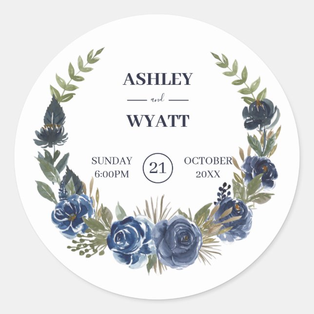 Adesivo Redondo Rosas azuis (Frente)