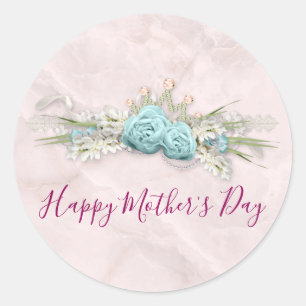 Adesivo Redondo Rosas azuis e dia das mães do buquê floral da