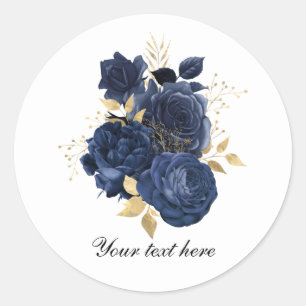 Adesivo Redondo Rosas azuis elegantes Casamento personalizável