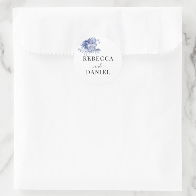 Adesivo Redondo rosas azuis empoeiradas rústicas e outras flores (Bolsa)