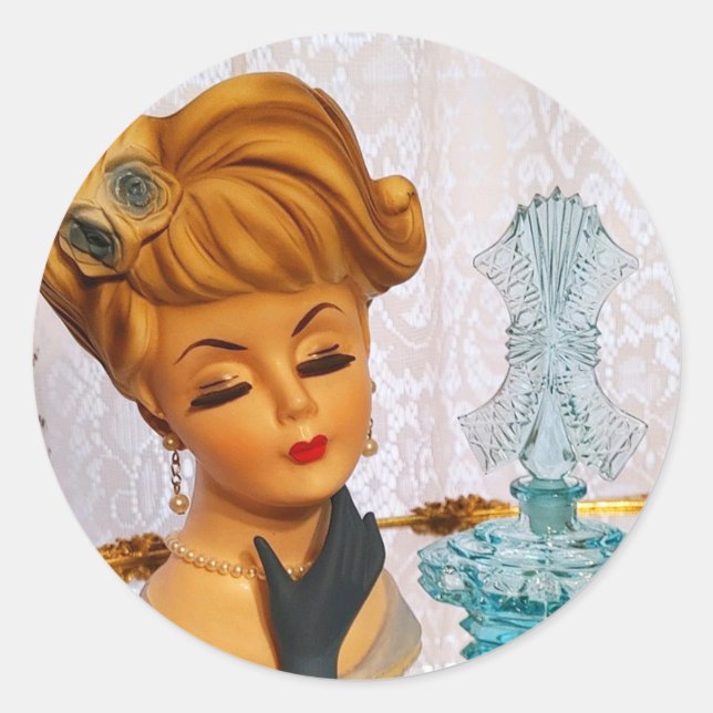 Adesivo Redondo Rosas Azuis Vase Gama de Garrafa de Perfume  (Frente)