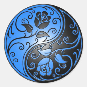 Adesivo Redondo Rosas, azul e preto de Yin Yang