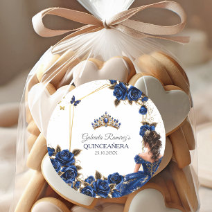 Adesivo Redondo Rosas Azul Marinho Tiara Dourada Quinceañera