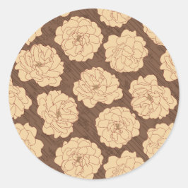 Adesivo Redondo Rosas barrocas em marrom-noz - padrão sem costura.