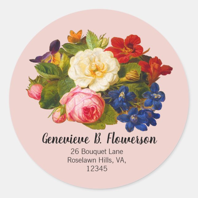 Adesivo Redondo Rosas brancas Acácia-Pálida Vermelha Azul Borbolet (Frente)